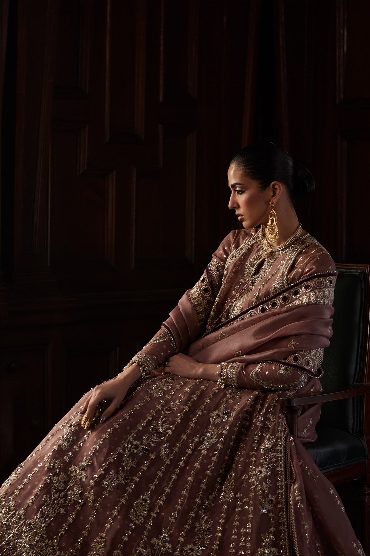 Rosalie: Rosewood Kaalidar with Zaari Silk Pishwas, Sharara & Embroidered Dupatta | Saad Bin Shahzad