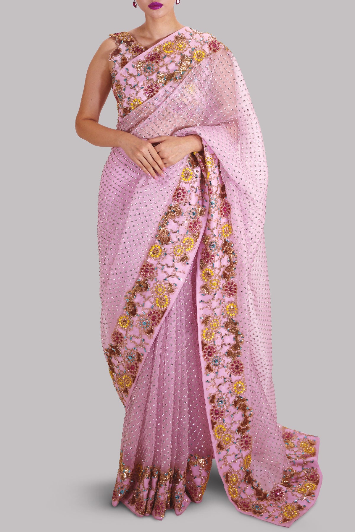 Pink Pirouette Embellished Organza Sari