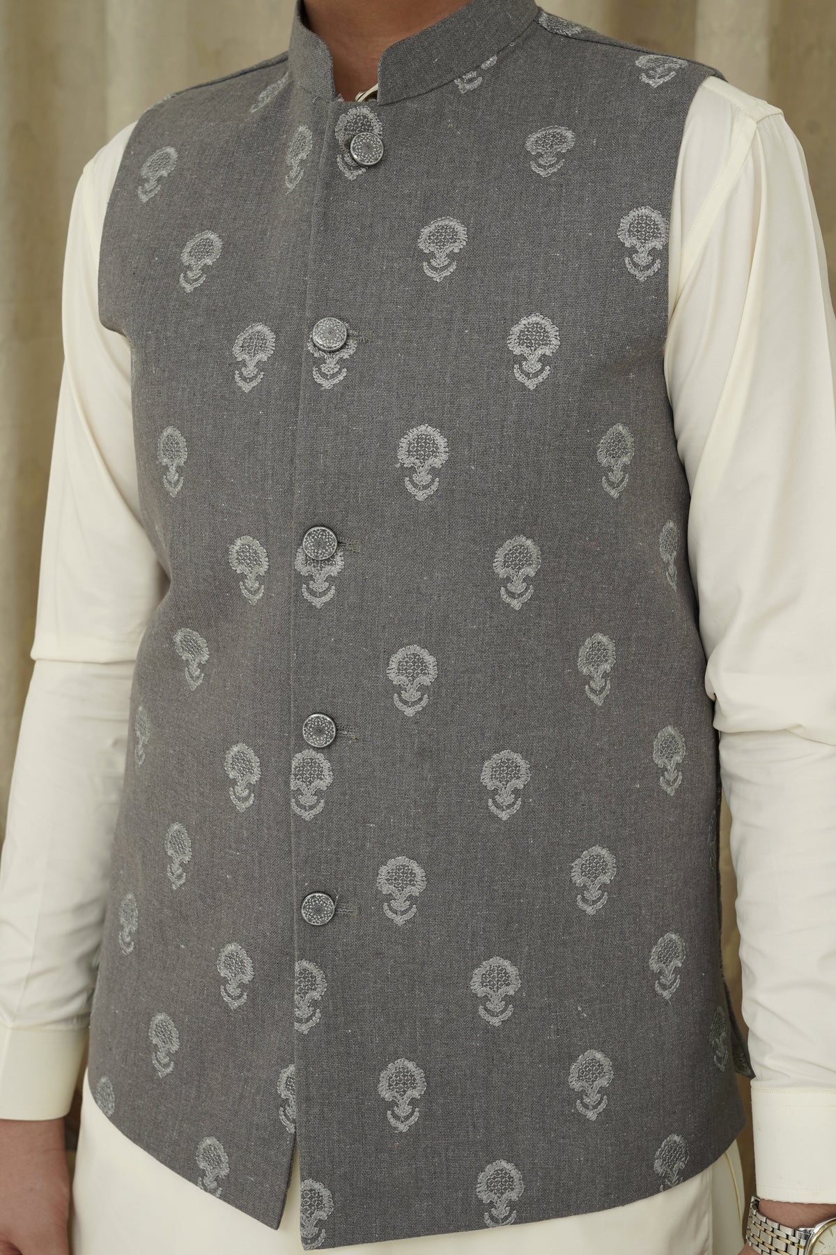 Gray Embroidery Boys Waistcoat