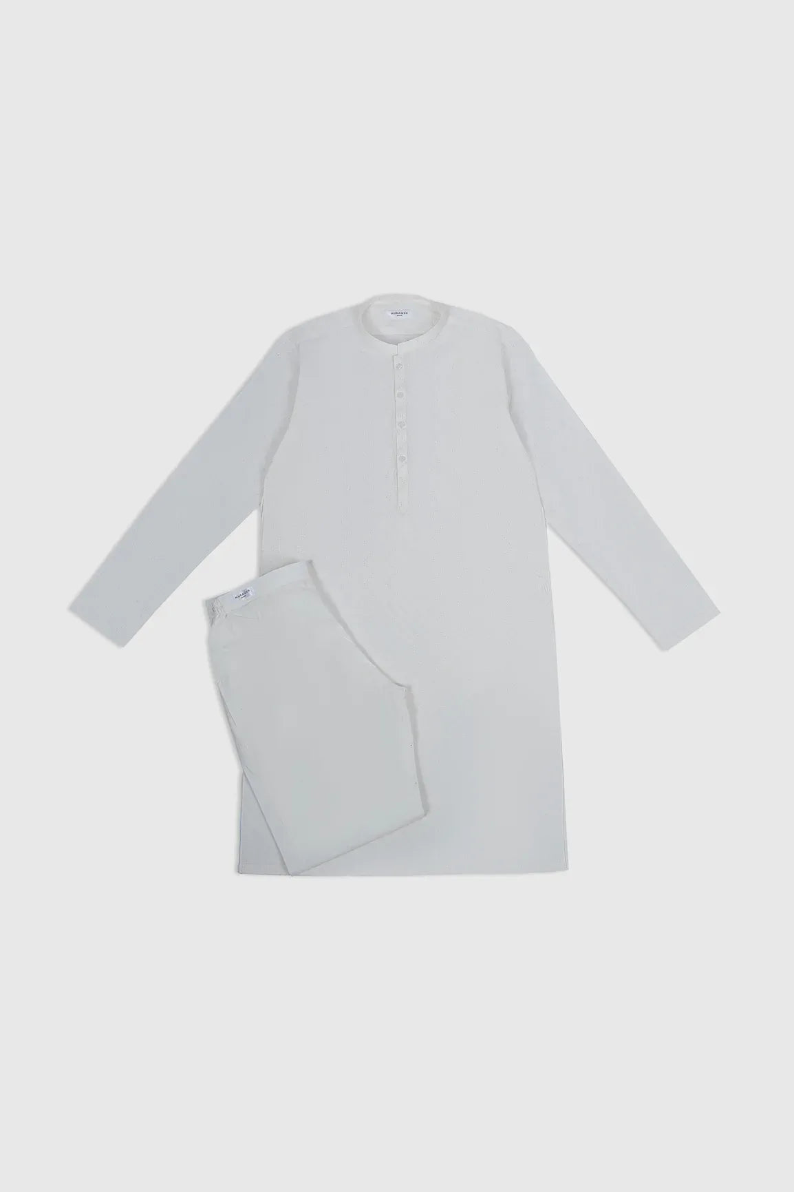 Off White Cotton Embroidered Kurta Trouser - Kids