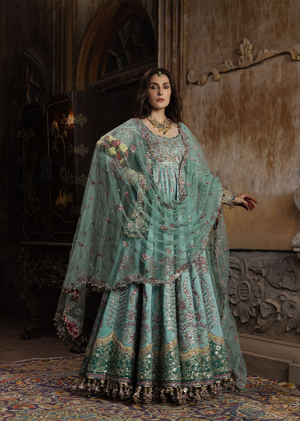 Hussain Rehar Zeenat aqua green pashwas