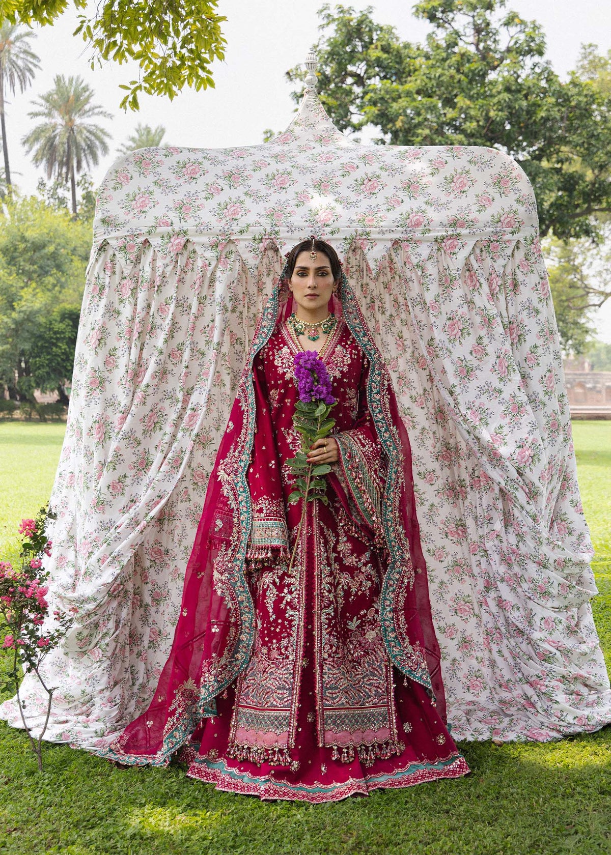 Hussain Rehar Sher Bano fuchsia jacket and lehenga