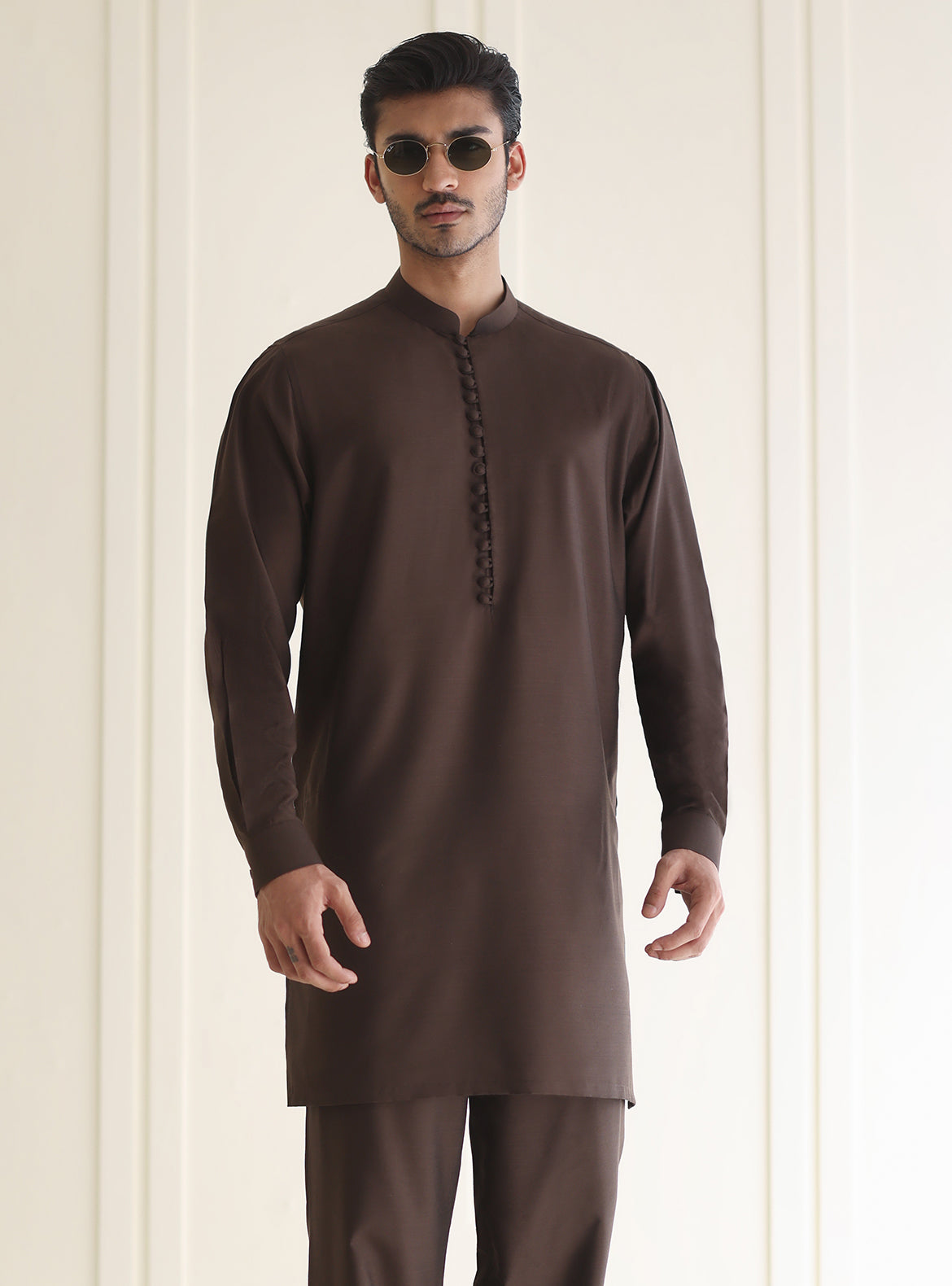 Brown Textured Kurta Pajama