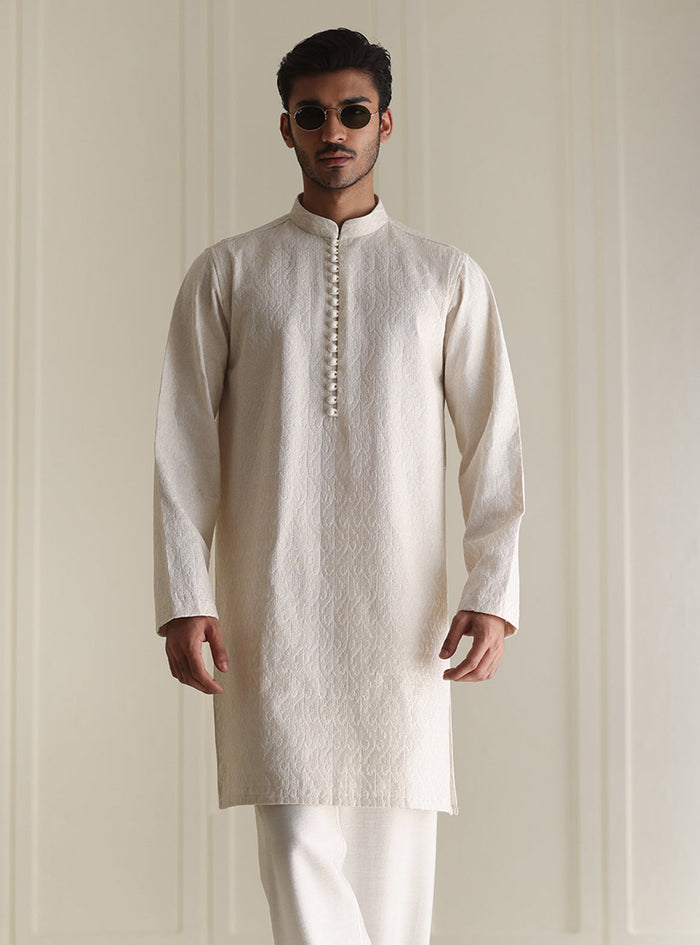 Off-White Embroidered Kurta