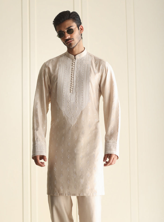 Beige Embroidered Kurta