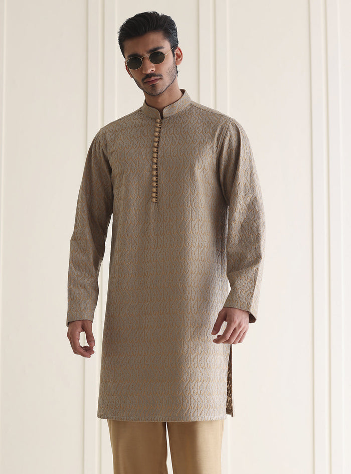 Taupe Embroidered Kurta