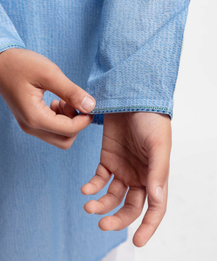 Blue Cotton Semi-Formal Kurta