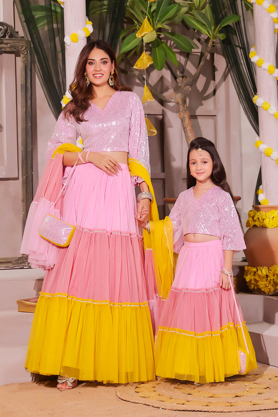 Sequins Net Lehenga Choli — Pink Net Sequins