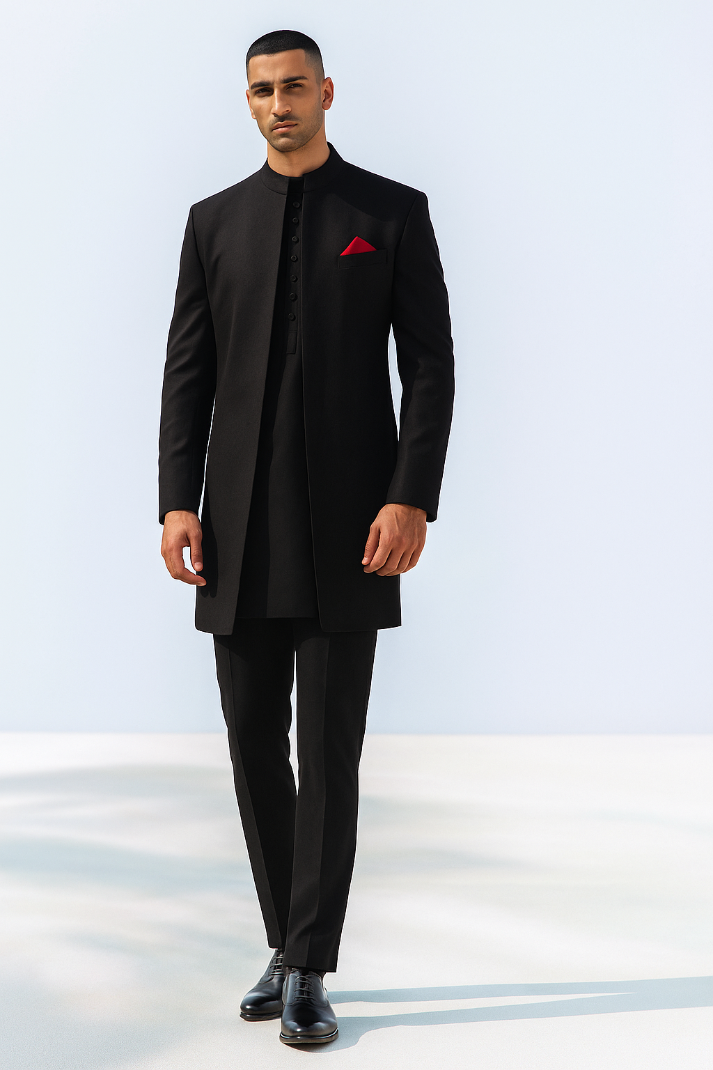 Black Front Open Sherwani