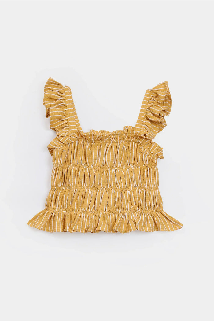 Mustard Printed Smocked Top & Skirt Co-ord Set
