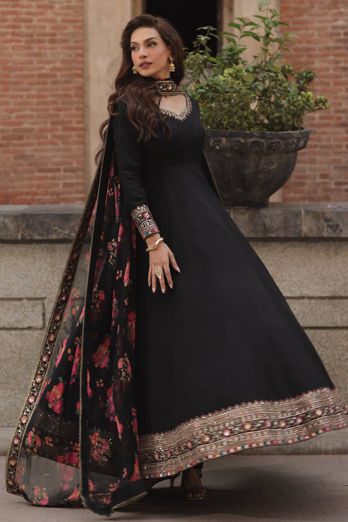 3 Pcs Stitched Raw Silk Pishwas CMA-6-430-Black