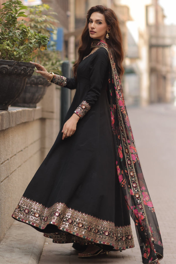 3 Pcs Stitched Raw Silk Pishwas CMA-6-430-Black