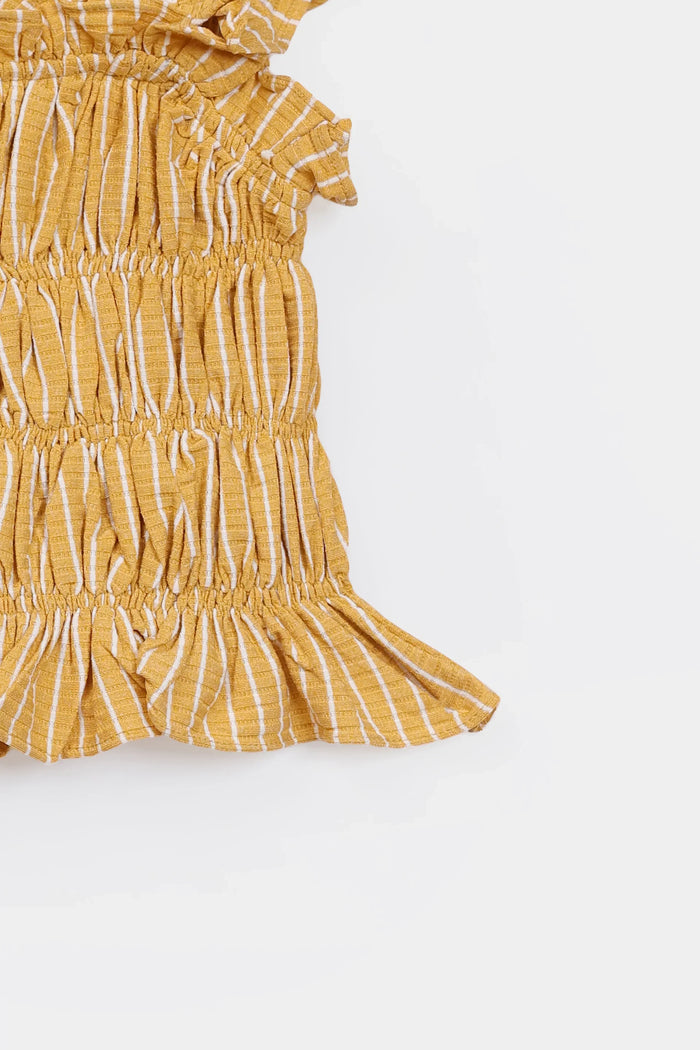 Mustard Printed Smocked Top & Skirt Co-ord Set