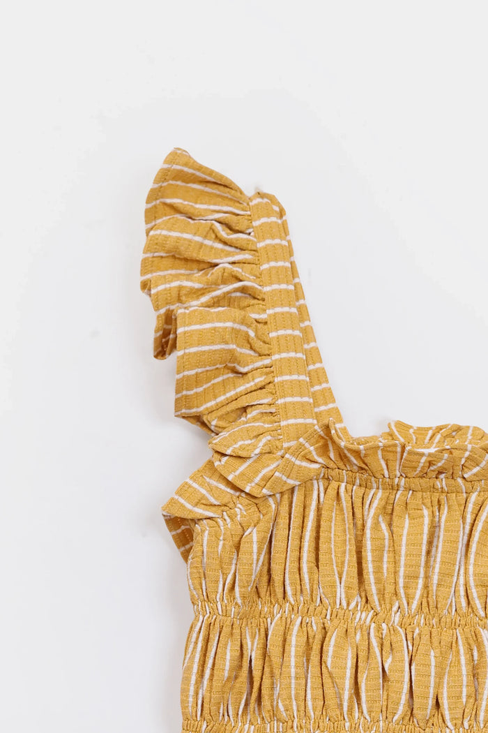 Mustard Printed Smocked Top & Skirt Co-ord Set
