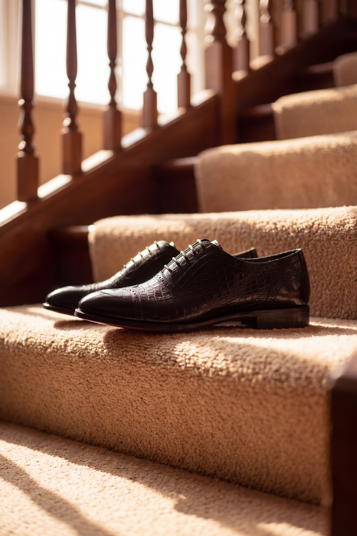 Premium Black Crocodile-Embossed Leather