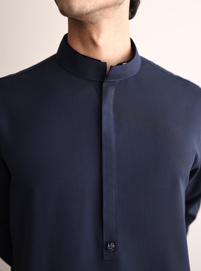 Blue Textured Kameez Shalwar