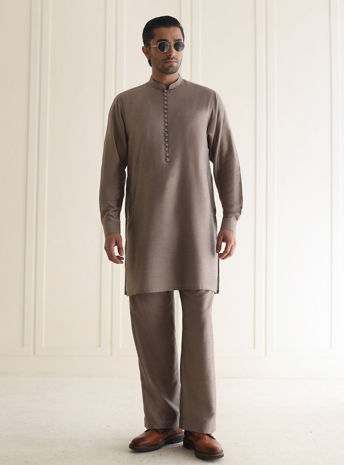 Taupe Textured Kurta Pajama