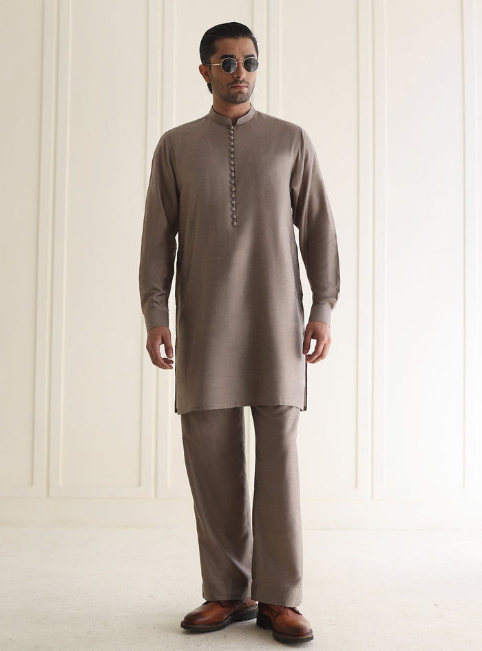 Taupe Textured Kurta Pajama