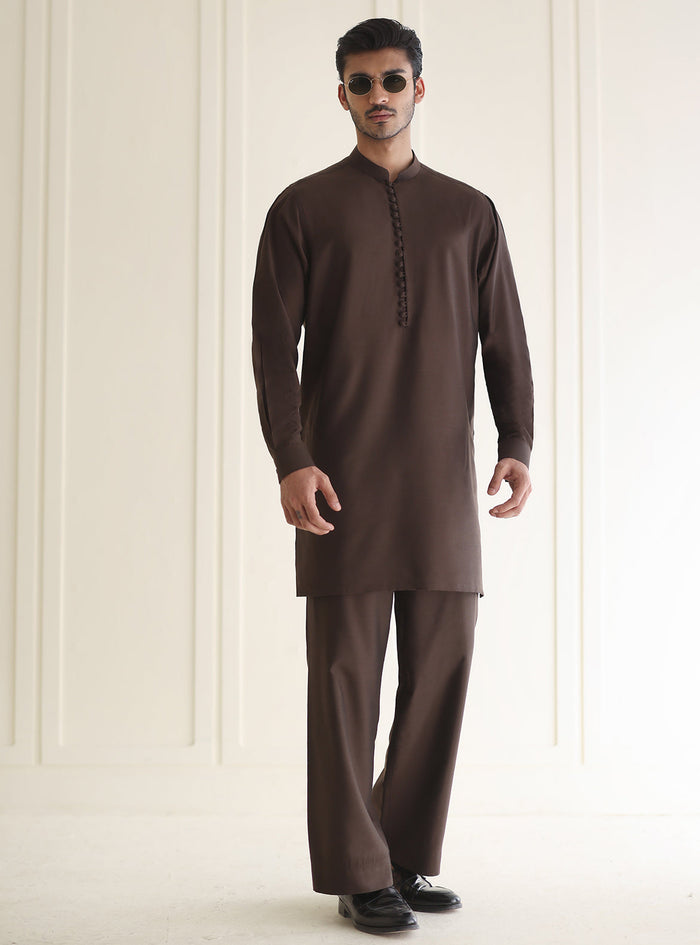 Brown Textured Kurta Pajama