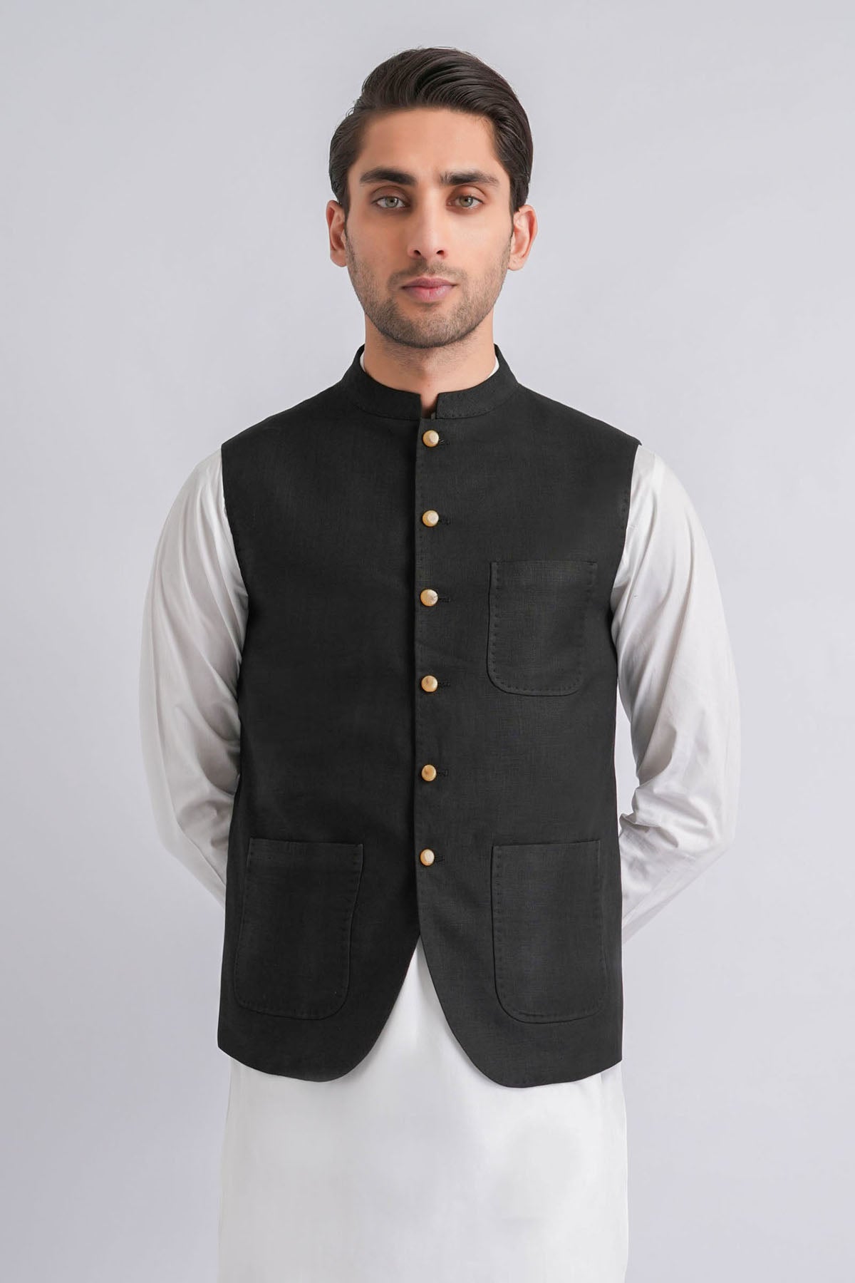 Irish-Linen-Waistcoat-Black