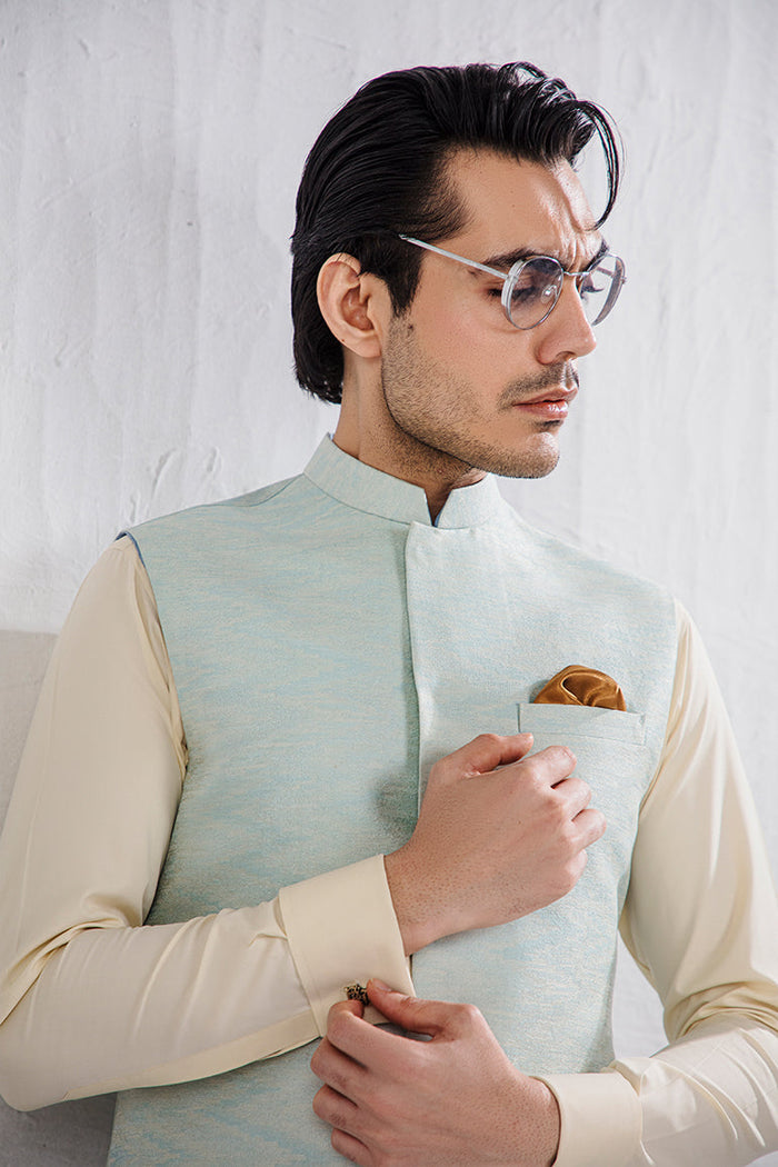 Mint Green Jacquard Waist Coat