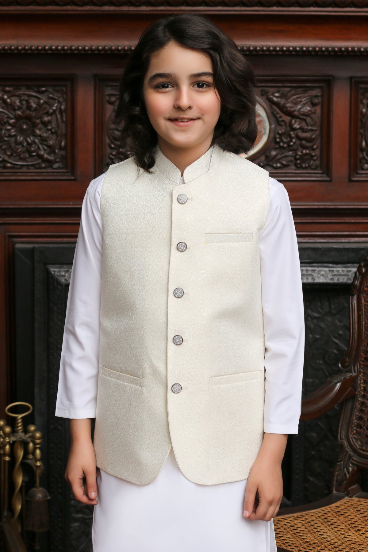 Off White Jamawar Boys Waistcoat