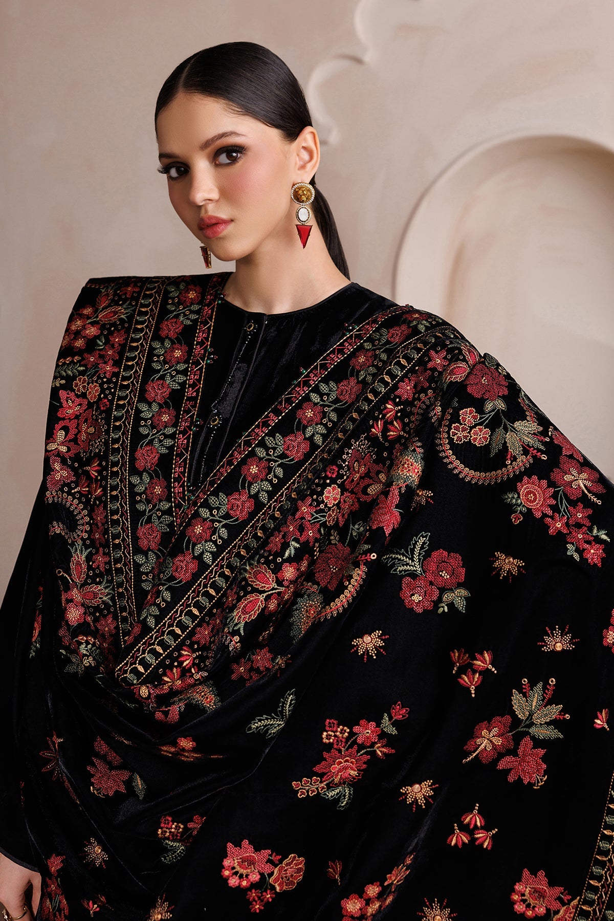 Embroidered Velvet Shawl VS-67