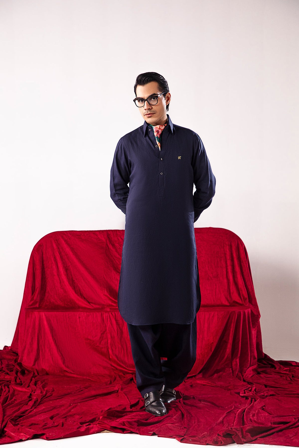 Navy Blue Linen Shalwar Kameez