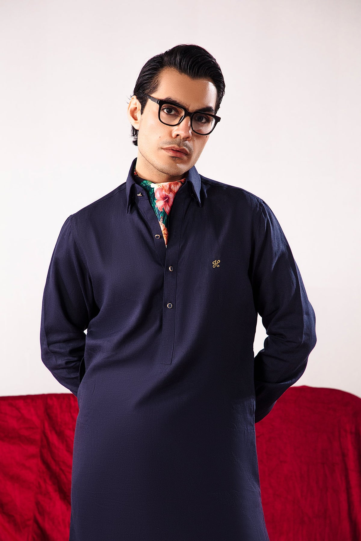 Navy Blue Linen Shalwar Kameez