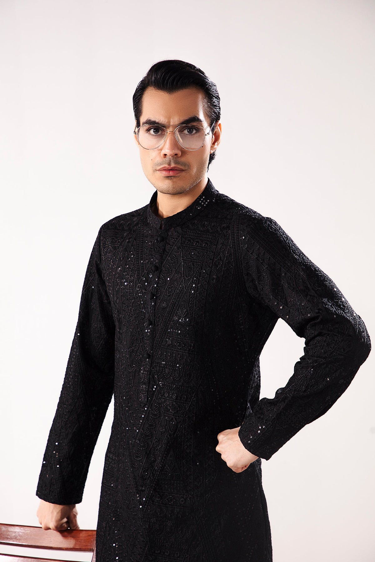 Black Tarqee Kurta Pajama