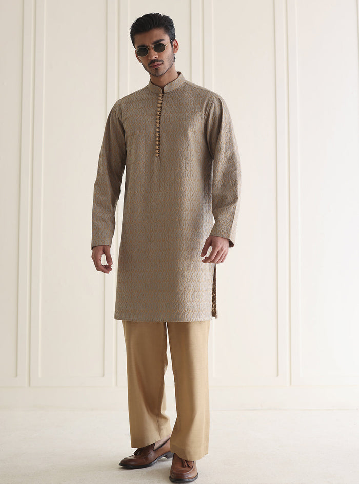 Taupe Embroidered Kurta