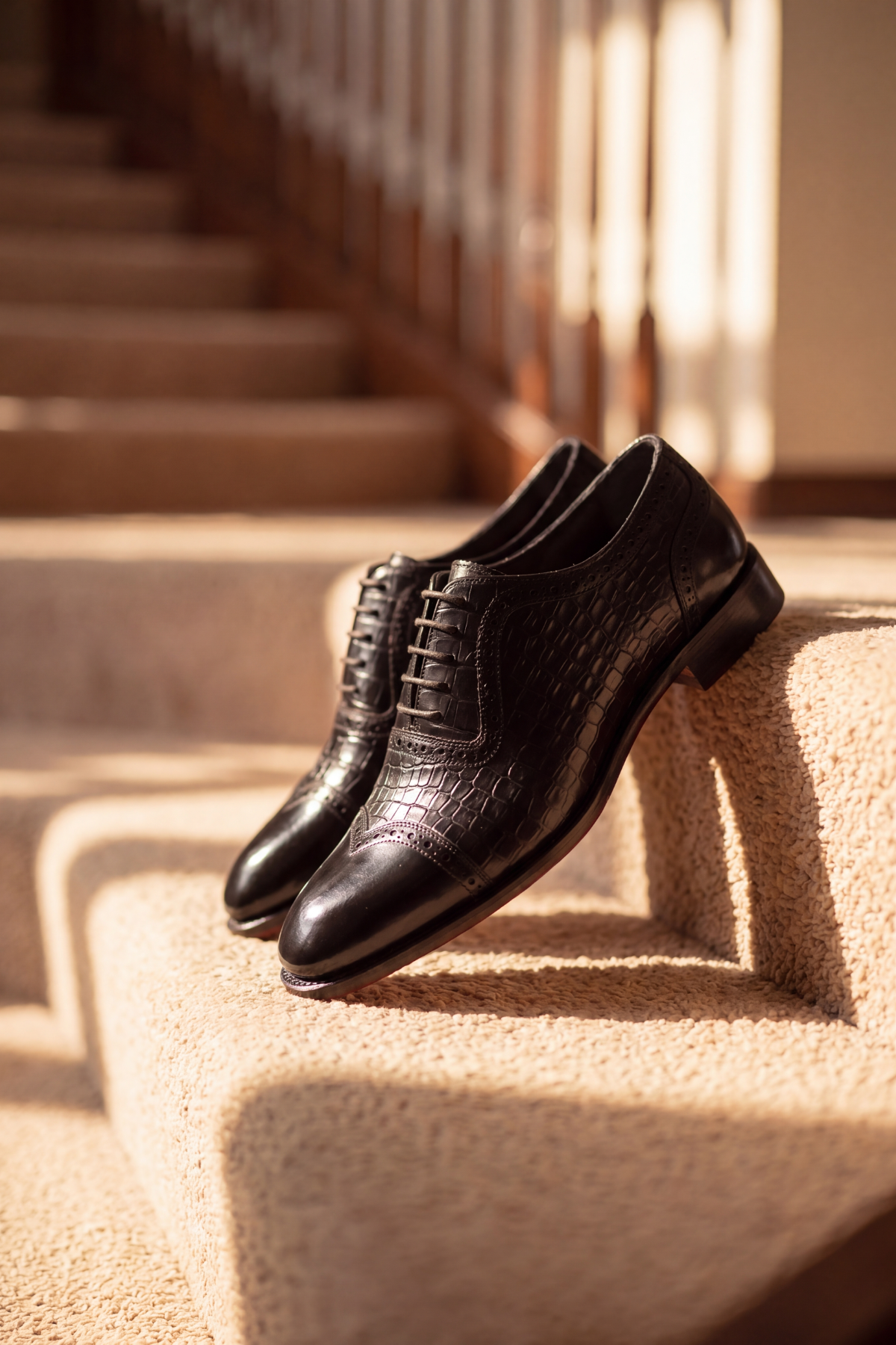 Premium Black Crocodile-Embossed Leather