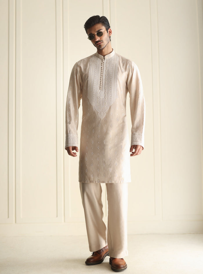 Beige Embroidered Kurta