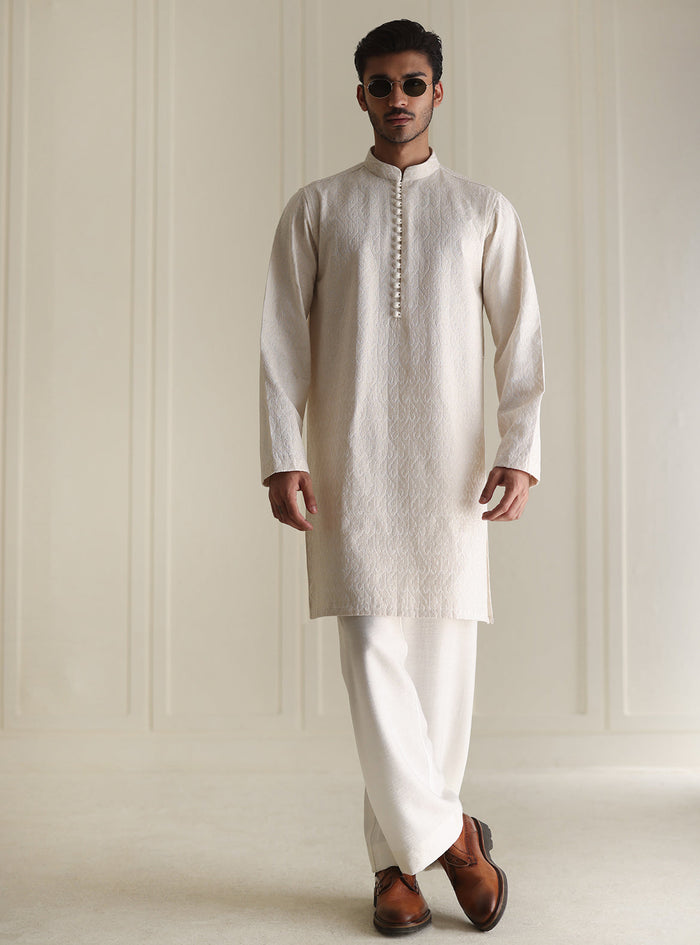 Off-White Embroidered Kurta