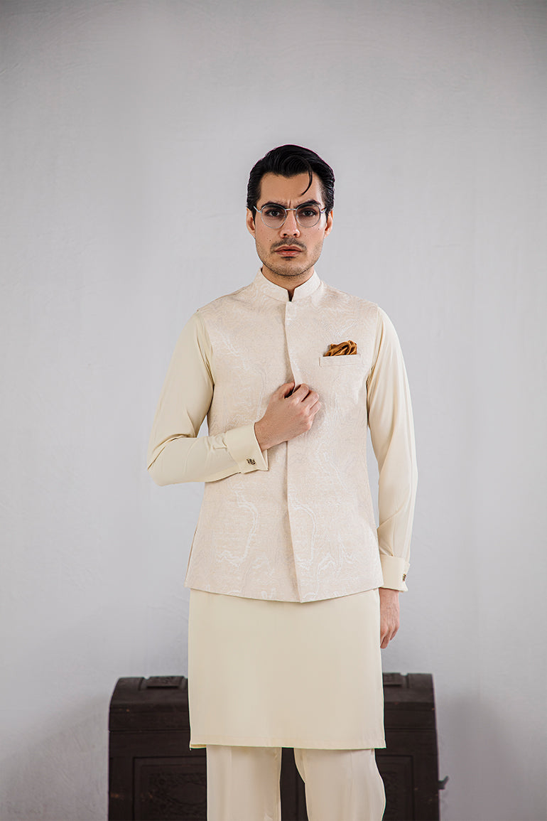 Ivory Embossed Waistcoat