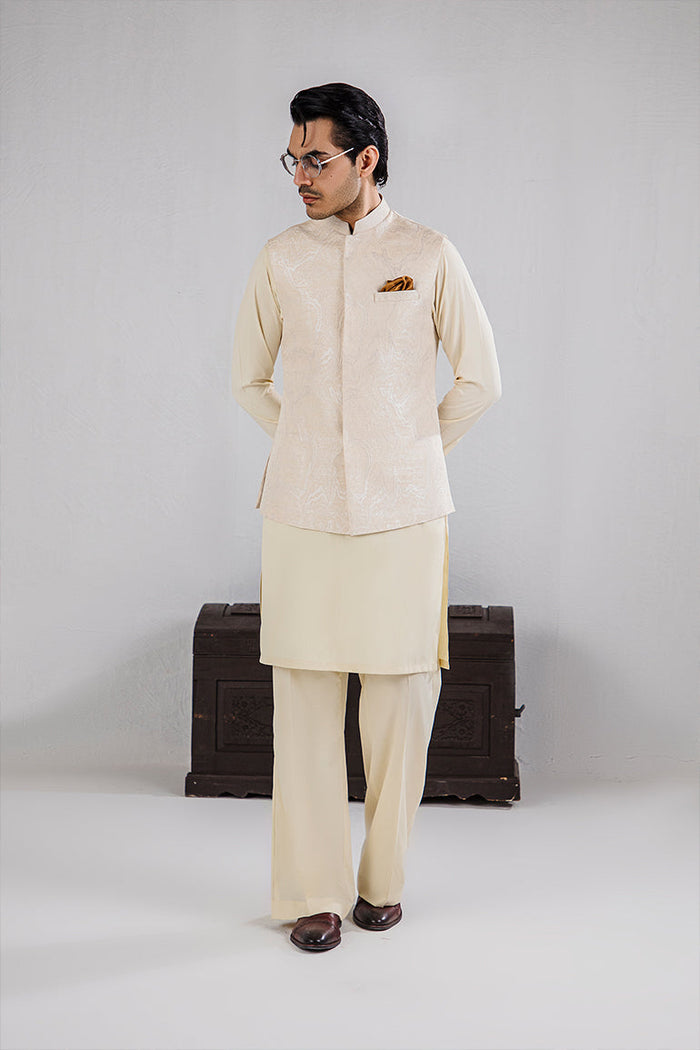 Ivory Embossed Waistcoat