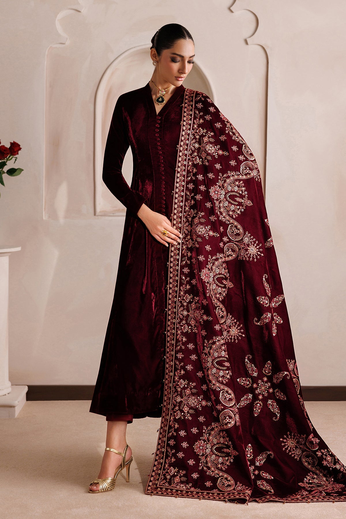 Embroidered Velvet Shawl VS-69