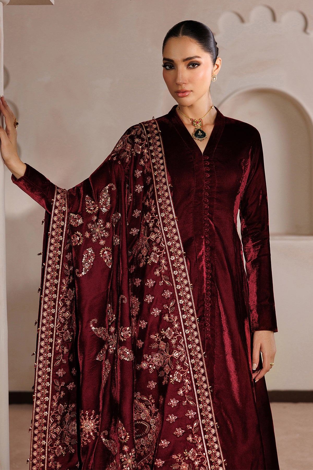 Embroidered Velvet Shawl VS-69