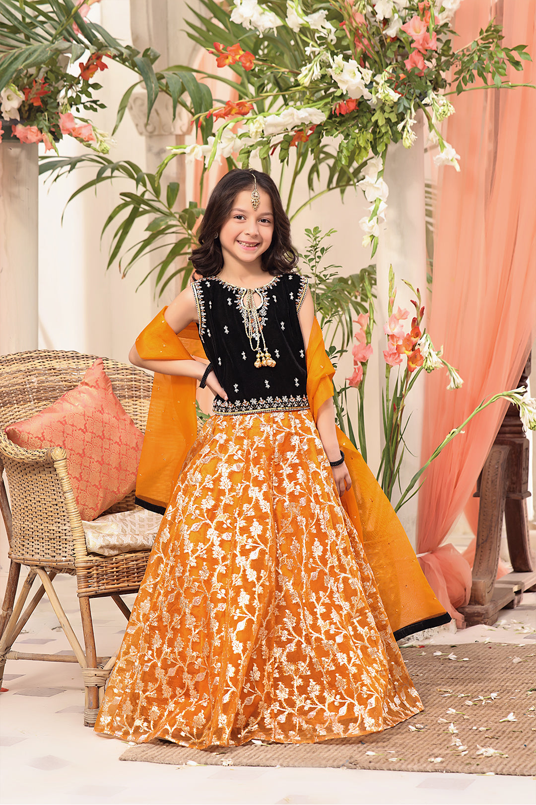 Velvet & Organza Lorex Lehenga Choli — Black Velvet Organza