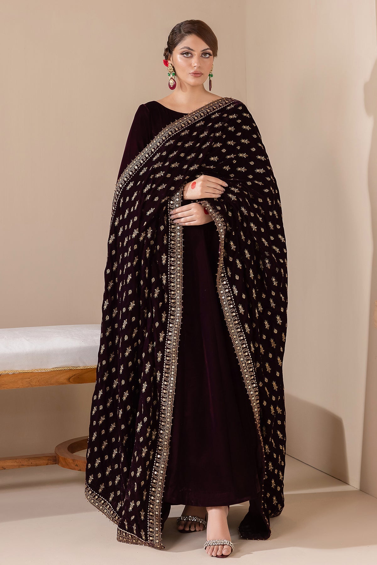 Embroidered Velvet Shawl VS-42