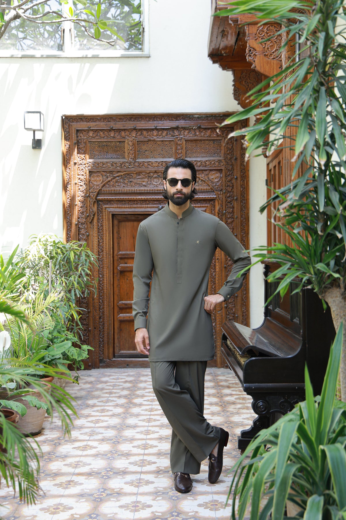 Sage Olive Green Wash N Wear Kurta Pajama