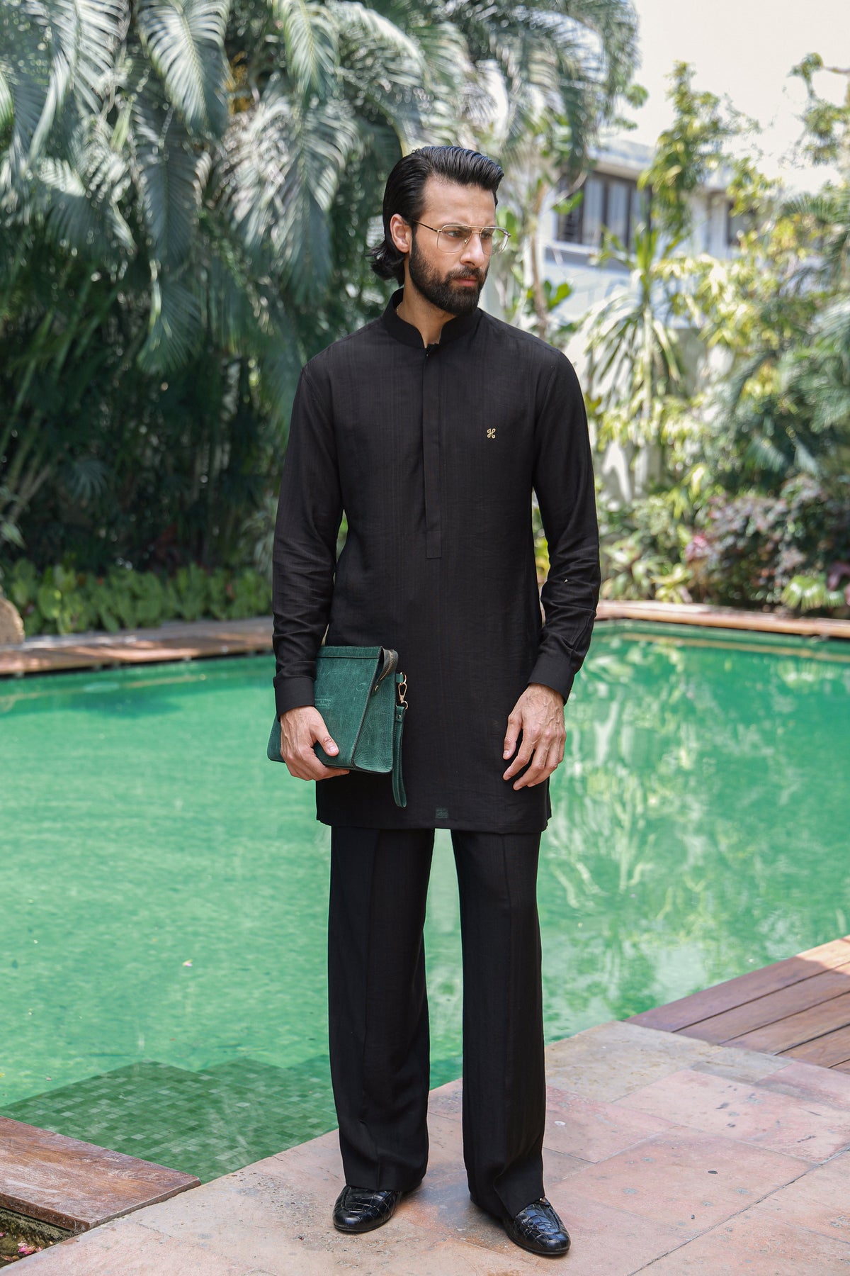 Black Linen Silk Kurta Pajama