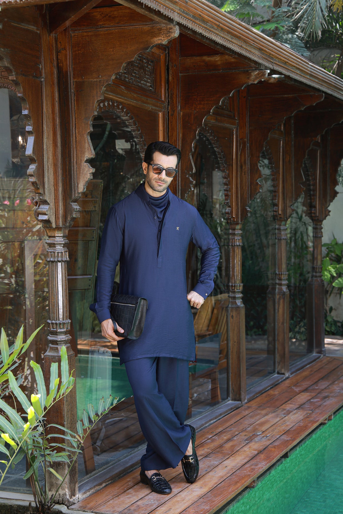 Navy Blue Linen Silk Kurta Pajama