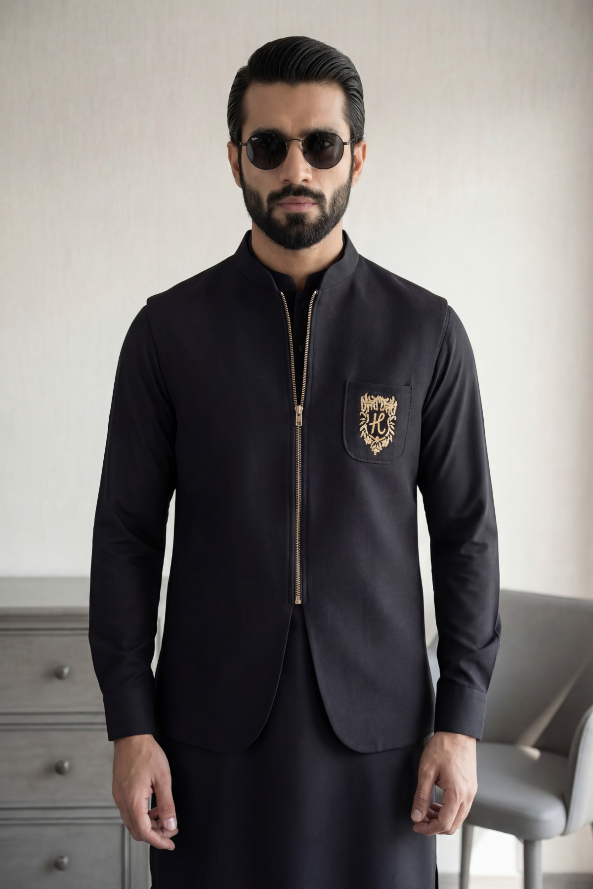 Black Zip-Front Waistcoat