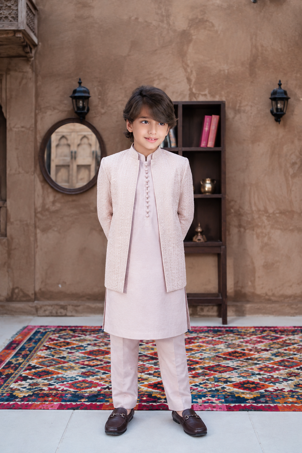 Prince Coat Open Lining Embriodery Tea Pink