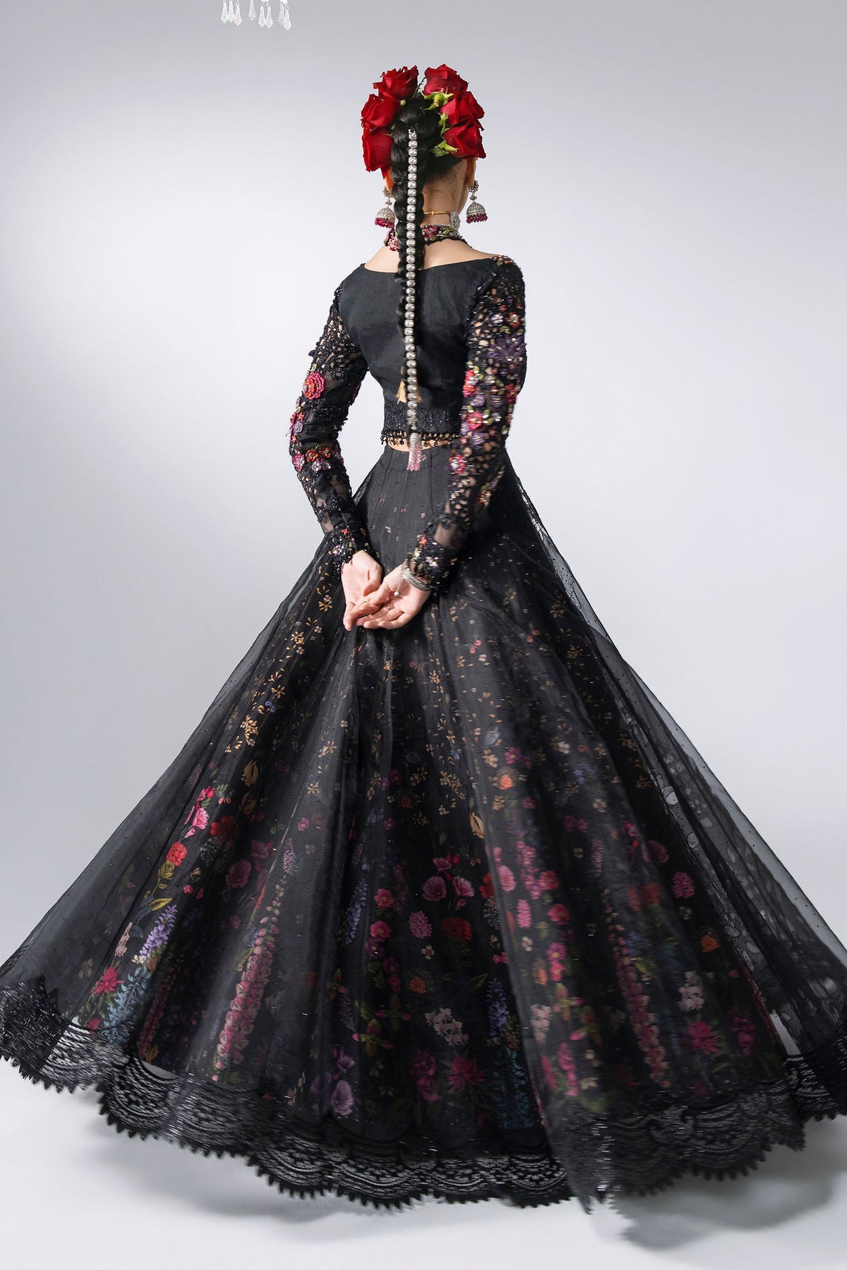 BD-3101 Black Embroidered Organza Frock Suit