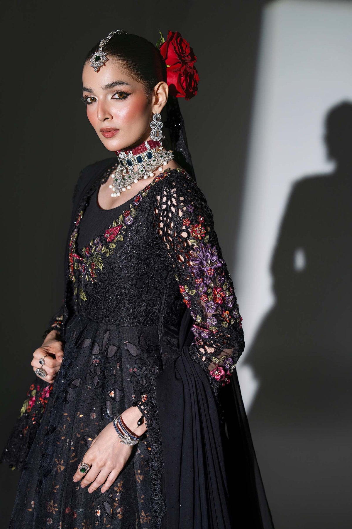 BD-3101 Black Embroidered Organza Frock Suit