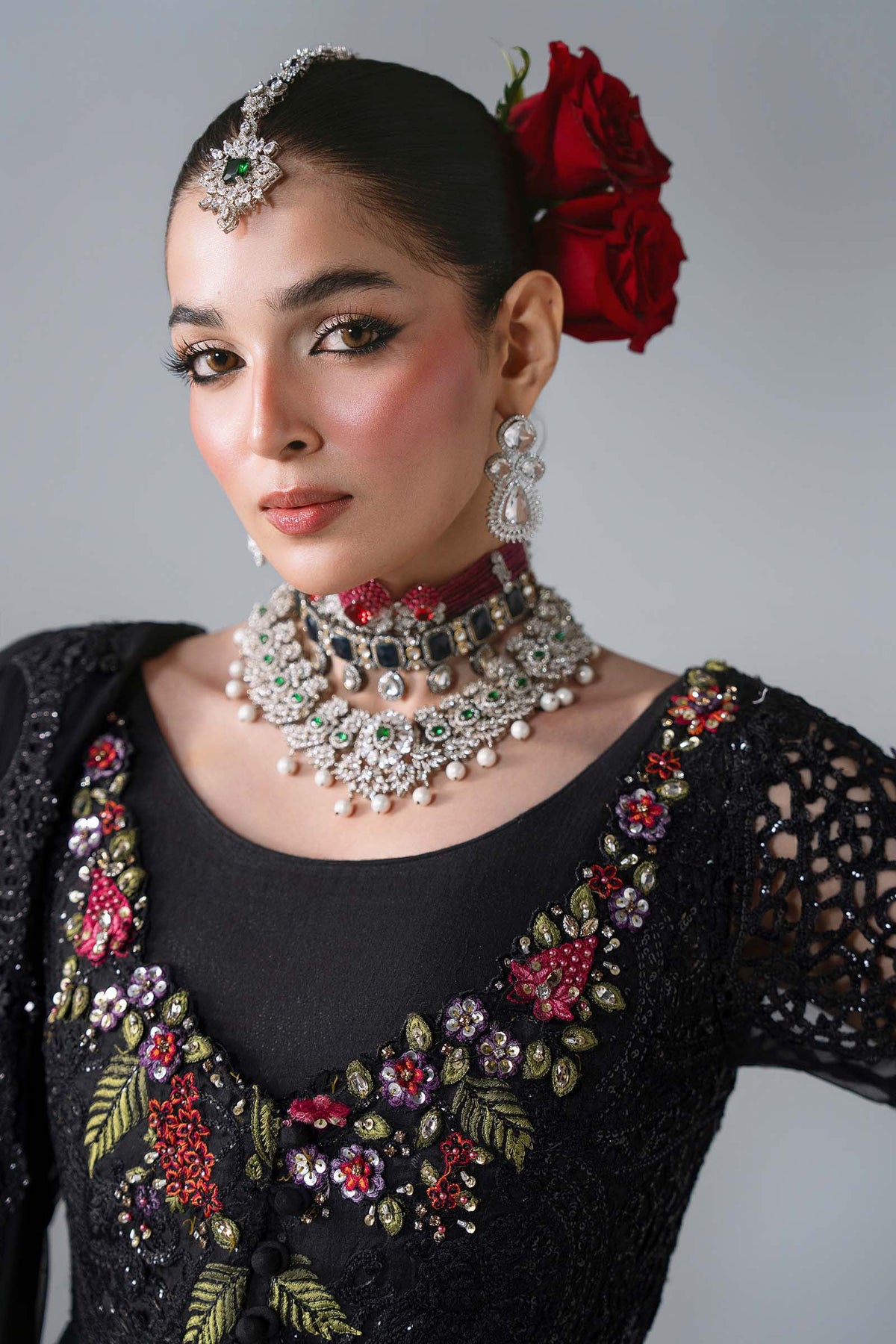 BD-3101 Black Embroidered Organza Frock Suit