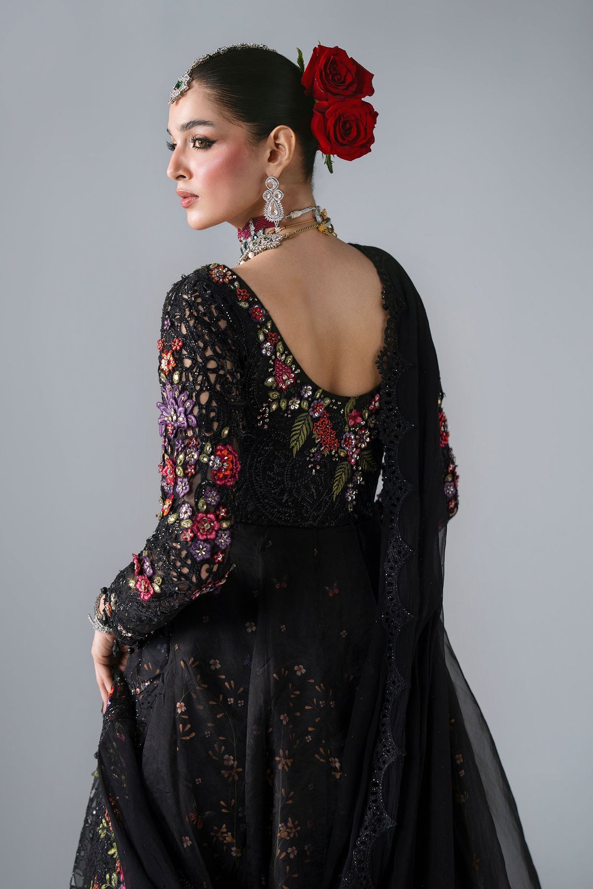 BD-3101 Black Embroidered Organza Frock Suit