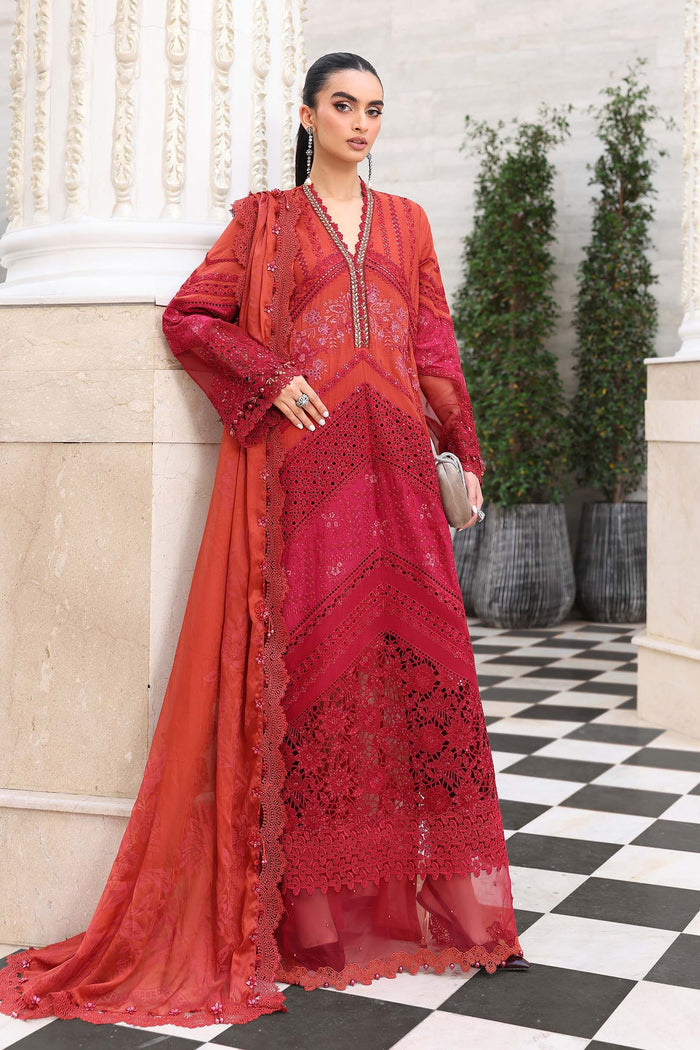3 Piece Unstitched Embroidered Lawn Suit (Rust) | EL-26-13